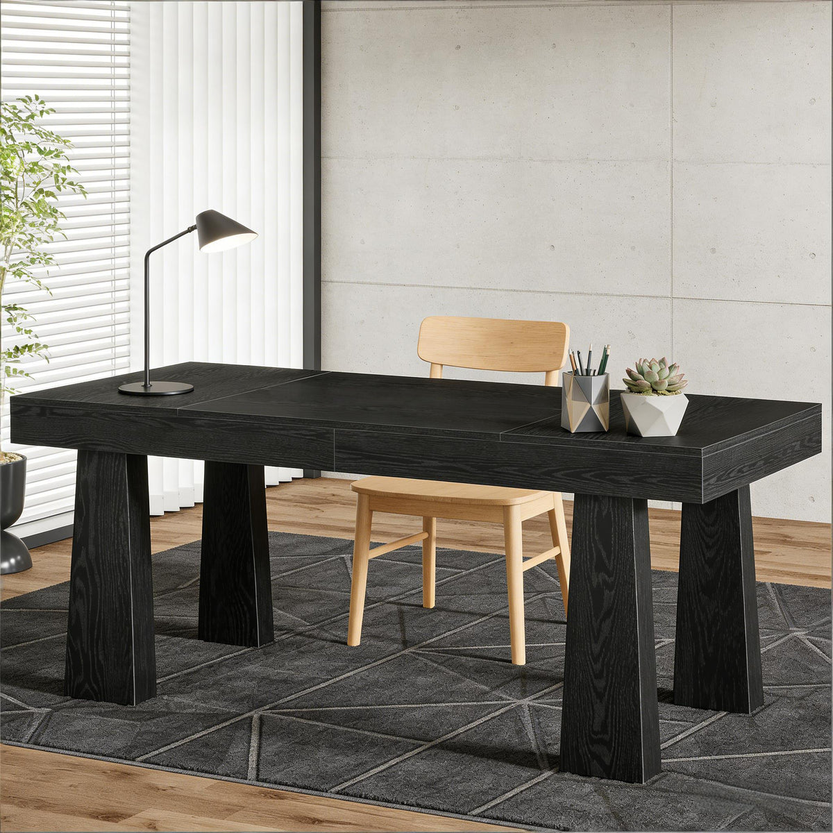 Cree8 Peace 63" Executive Desk – Modern Industrial Home Office Workstation, Dual Monitor Ready, Black