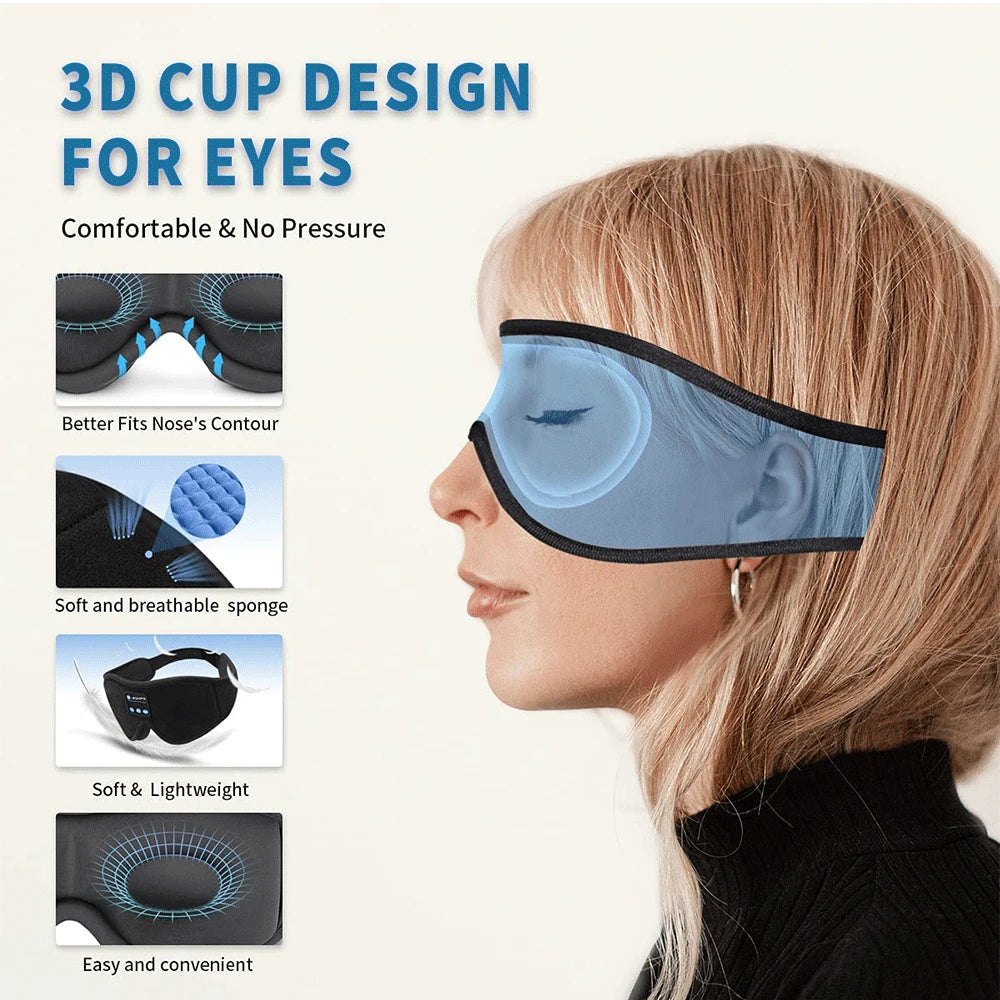 3D Bluetooth Sleep Mask Headphones | Blackout Eye Mask with Built-In HD Speakers