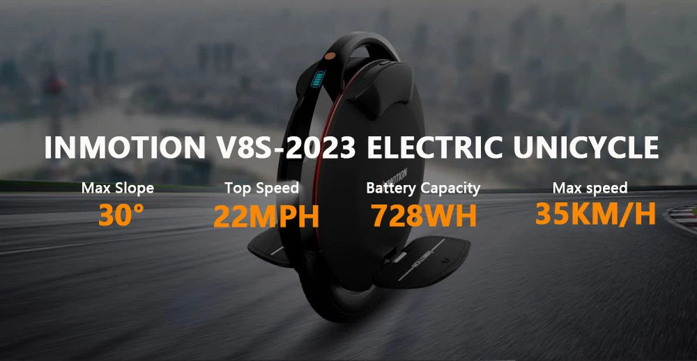 Original INMOTION V8S Electric Unicycle 35km/h Speed 70KM Range 72V 728Wh Battery 1000W Motor Smart  EUC Wheel