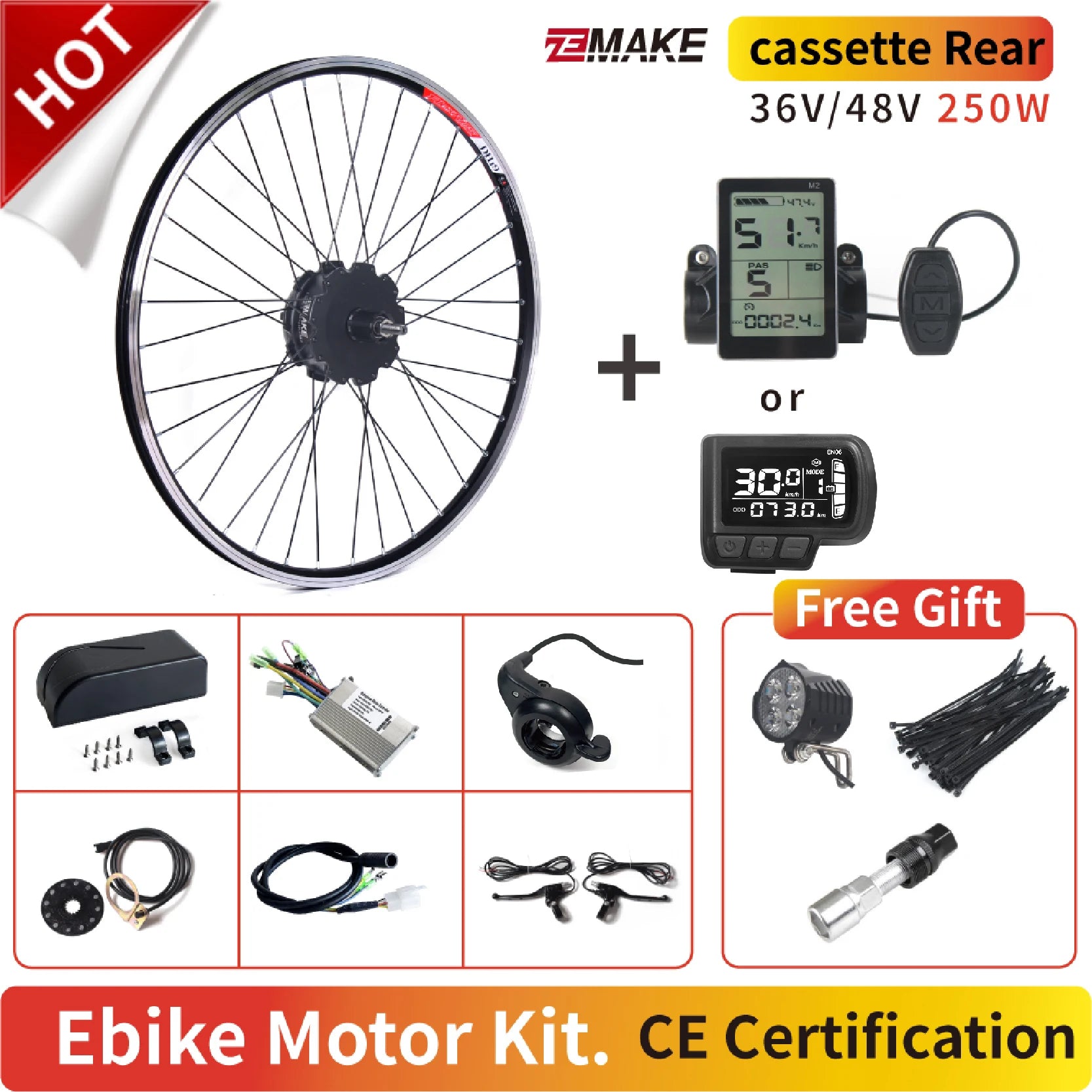 Ebike Motor Kit High Speed Brushless Gear Hub 36V 48V 350W 500W Electric Bike Conversion Front Cassette Rear With rim ZEMAKE