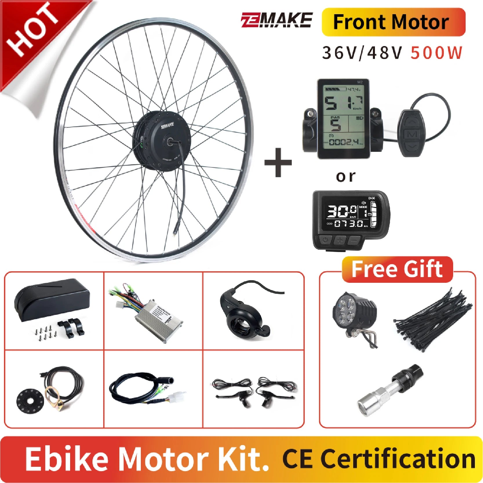 Ebike Motor Kit High Speed Brushless Gear Hub 36V 48V 350W 500W Electric Bike Conversion Front Cassette Rear With rim ZEMAKE