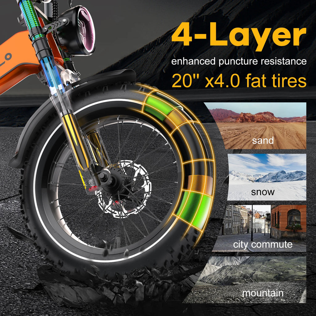 Cybervelo EK6 2000W Foldable Fat Tire Electric Bike | 35+ MPH | 100+ Mile Range