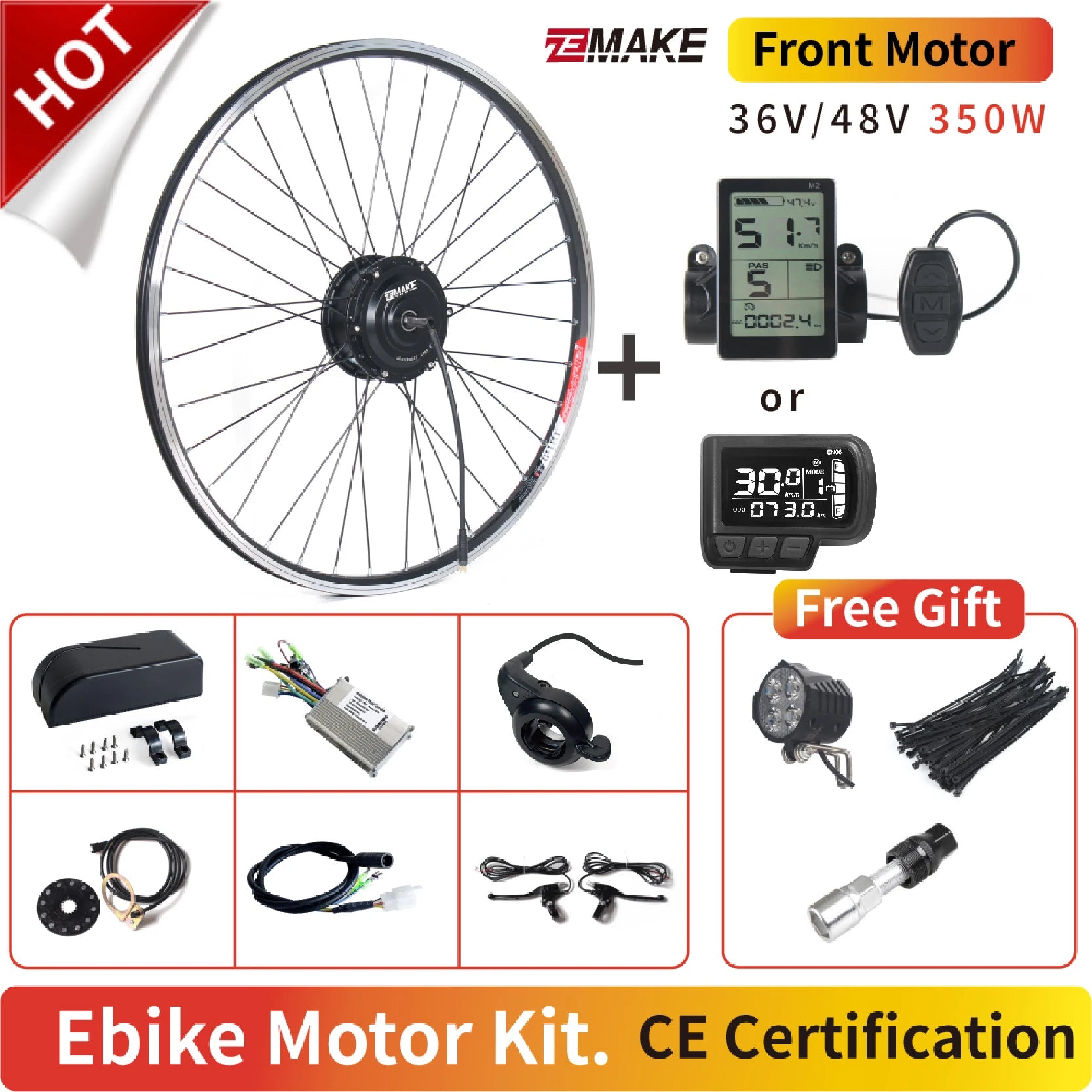 Ebike Motor Kit High Speed Brushless Gear Hub 36V 48V 350W 500W Electric Bike Conversion Front Cassette Rear With rim ZEMAKE