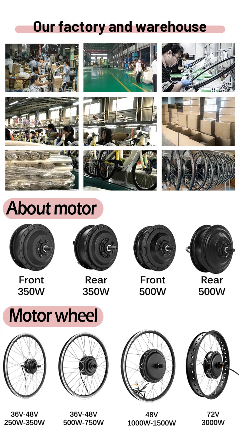 Electric Bike Rear Hub Motor Kit 36V 48V 500W 750W Electric Bike Rear Hub Motor Kit Fat Tire Bikes 20inch 24inch 26inch