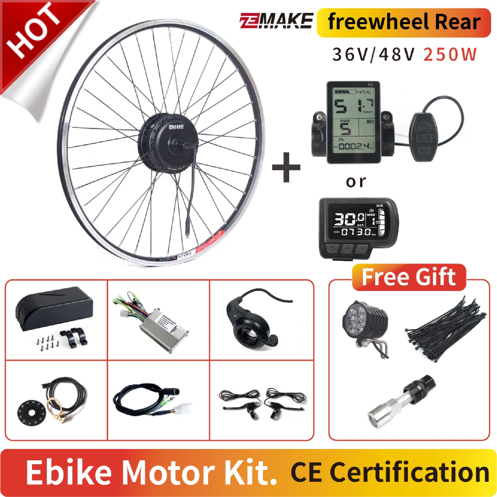 Ebike Motor Kit High Speed Brushless Gear Hub 36V 48V 350W 500W Electric Bike Conversion Front Cassette Rear With rim ZEMAKE