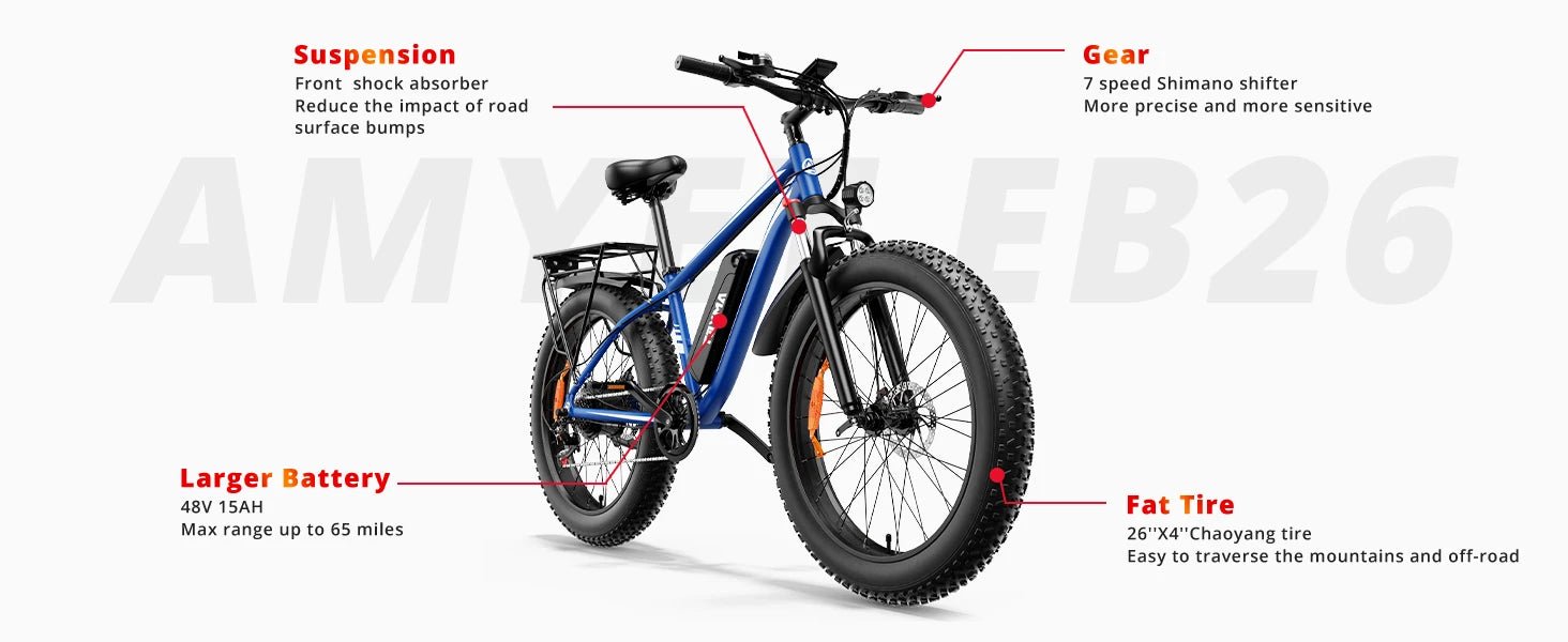 AMYET EB26 1500W Fat Tire Electric Bike | 720Wh | 28 MPH | Mountain Dirt Ebike - Cree8 Peace - Electric Bike_AMYET EB26 1500W Fat Tire Electric Bike | 720Wh | 28 MPH | Mountain Dirt Ebike - 1500W ebike