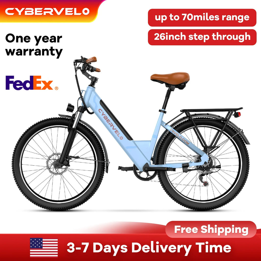 Cybervelo EK2 1000W Step - Thru Electric Bike | 26" | 80 - Mile City Commuter Ebike - Cree8 Peace - Electric Bike_Cybervelo EK2 1000W Step - Thru Electric Bike | 26" | 80 - Mile City Commuter Ebike - 1000W ebike