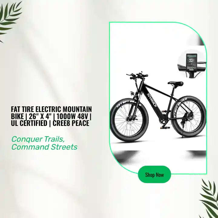 Fat Tire Electric Mountain Bike | 26" x 4" | 1000W 48V | UL Certified | Cree8 Peace by@Outfy