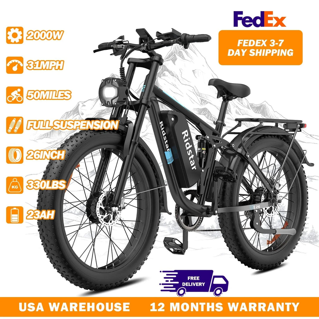 Ridstar 2000W Dual Motor Electric Bike | 48V 23Ah | Full Suspension Fat Tire MTB Ebike - Cree8 Peace - Electric Bike_Ridstar 2000W Dual Motor Electric Bike | 48V 23Ah | Full Suspension Fat Tire MTB Ebike - dual motor ebike