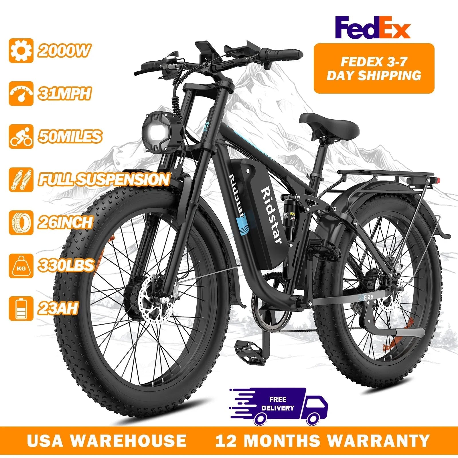 Ridstar 2000W Dual Motor Electric Bike | 48V 23Ah | Full Suspension Fat Tire MTB Ebike - Cree8 Peace - Electric Bike_Ridstar 2000W Dual Motor Electric Bike | 48V 23Ah | Full Suspension Fat Tire MTB Ebike - dual motor ebike